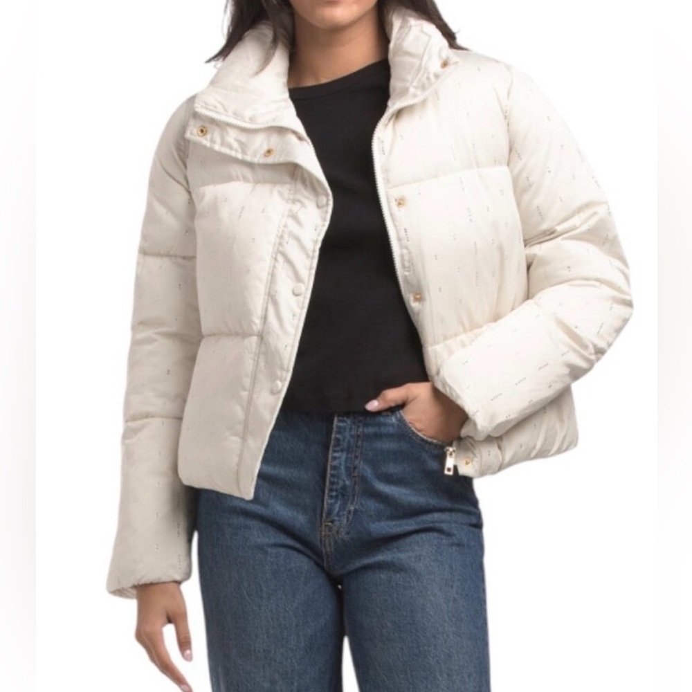 CeCe White Puffer Jacket w faux crystals small